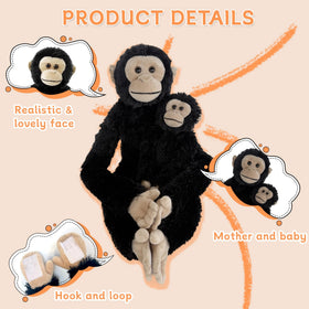 Hideekoog chimpanzee plush with hooks and rings for easy hanging