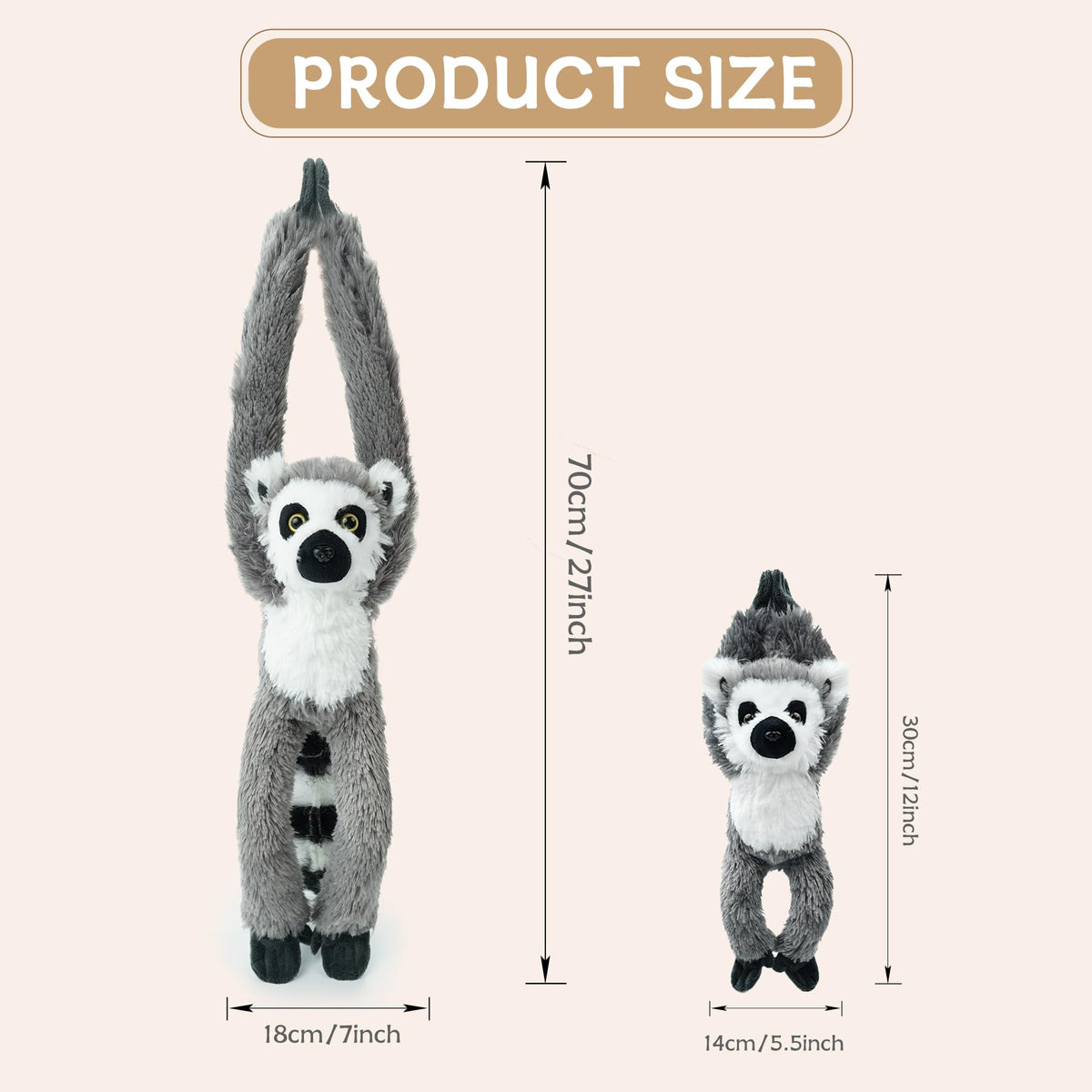 Hideekoog lemur baby plush hanging 10-inch toy for sibling bonding
