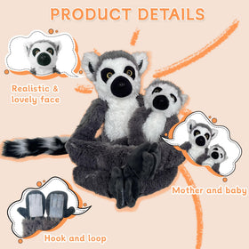 Hideekoog lemur plush with hooks and rings for easy hanging