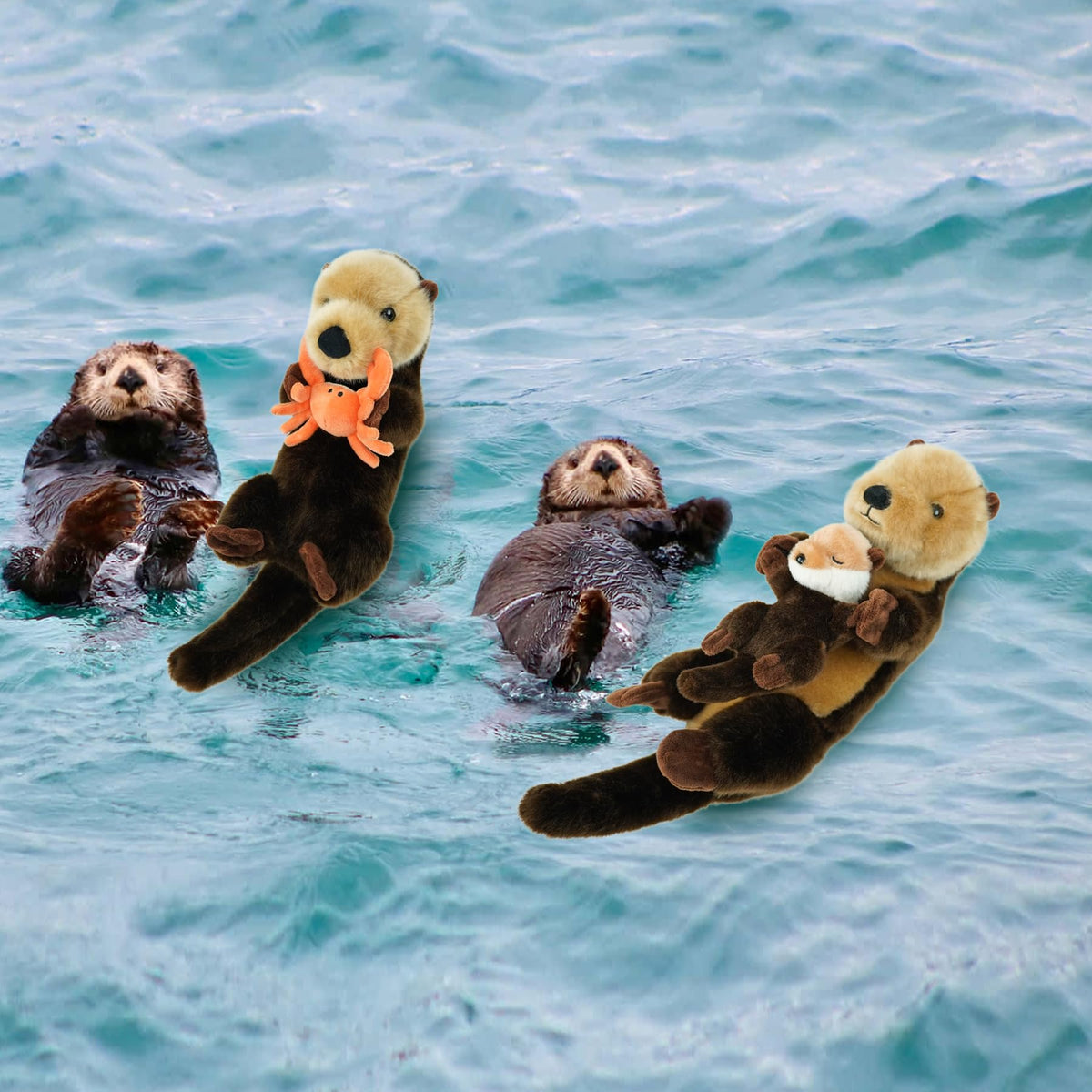 Hideekoog Sea Otter plush holding cub plush for nurturing scenes.
