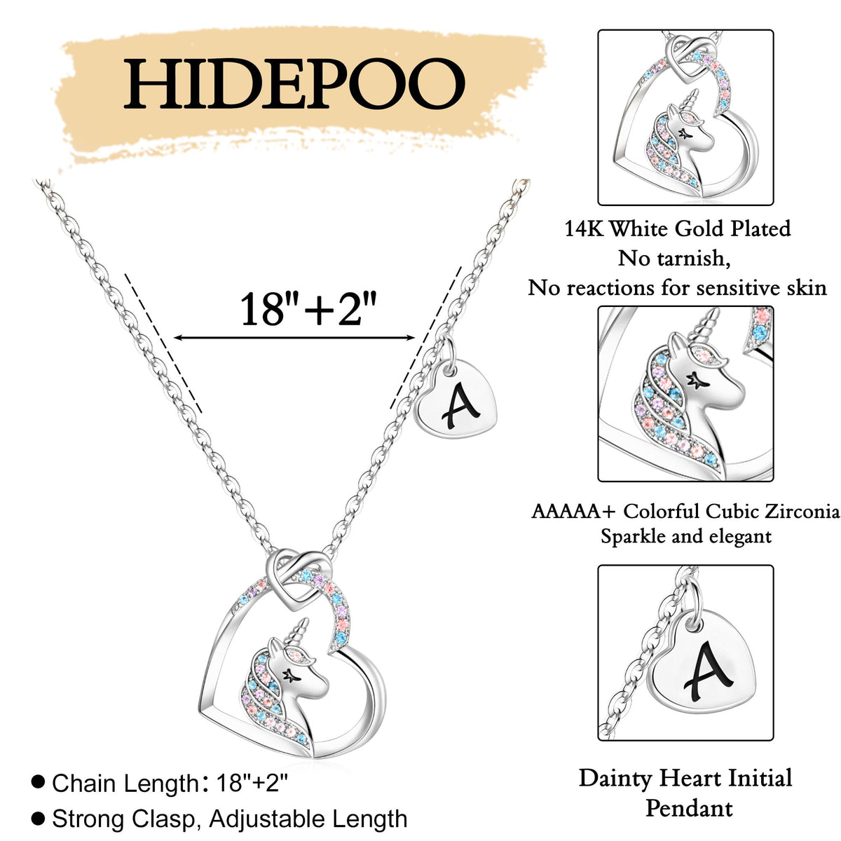 Hidepoo 18-inch chain with 2-inch extension fits many necklines