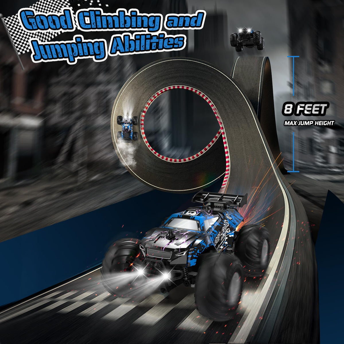Hielse RC truck dual motors powering climbs on rough terrain.