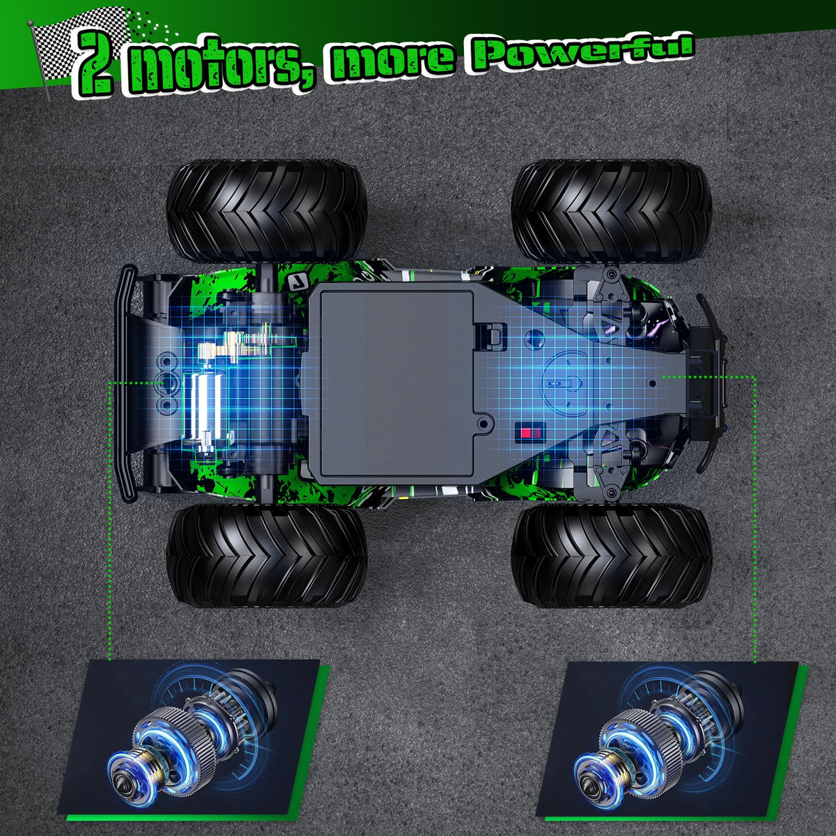 Hielse remote control car battery bay reveals rechargeable power options.
