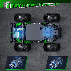 Hielse remote control car battery bay reveals rechargeable power options.