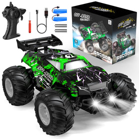 Hielse remote control car front view highlights rugged all-terrain design.