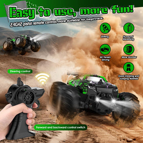 Hielse remote control car side view shows dual motors for stable traction.