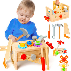 Hieoby wooden tool box with colorful tools for toddler organization and play