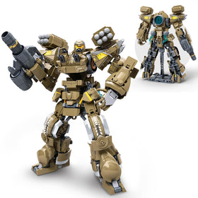 HIGH GODO Artillery Mech front view with bold yellow and grey armor for display