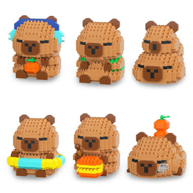 HIGH GODO Capybara building set design showing six unique capybara figures for party favors