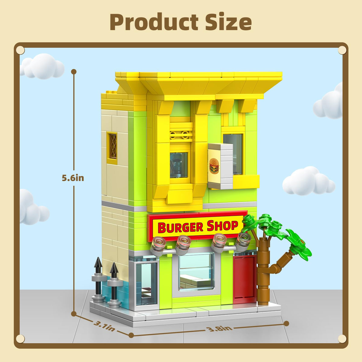 HIGH GODO City Burger Shop Building Set storefront dining area detail for desk display