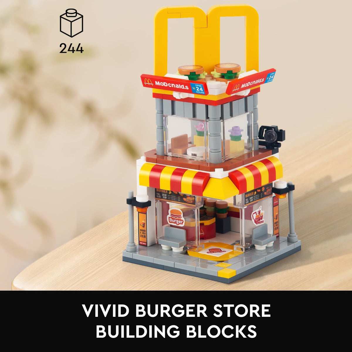 HIGH GODO City Street View Burger Shop color instructions and stickers simplify assembly.