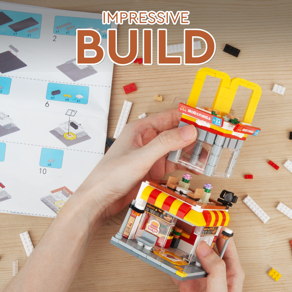 HIGH GODO City Street View Burger Shop display piece ideal for desks or shelves.