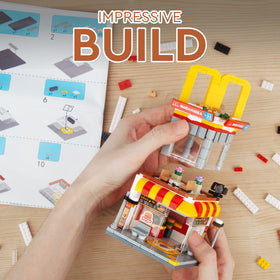HIGH GODO City Street View Burger Shop display piece ideal for desks or shelves.