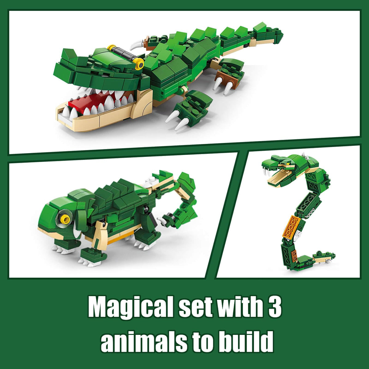 HIGH GODO Creator 3 in 1 Crocodile build for imaginative reptile play.