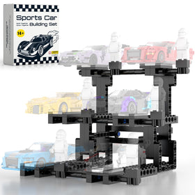 HIGH GODO display stand front view showing six cars and six drivers