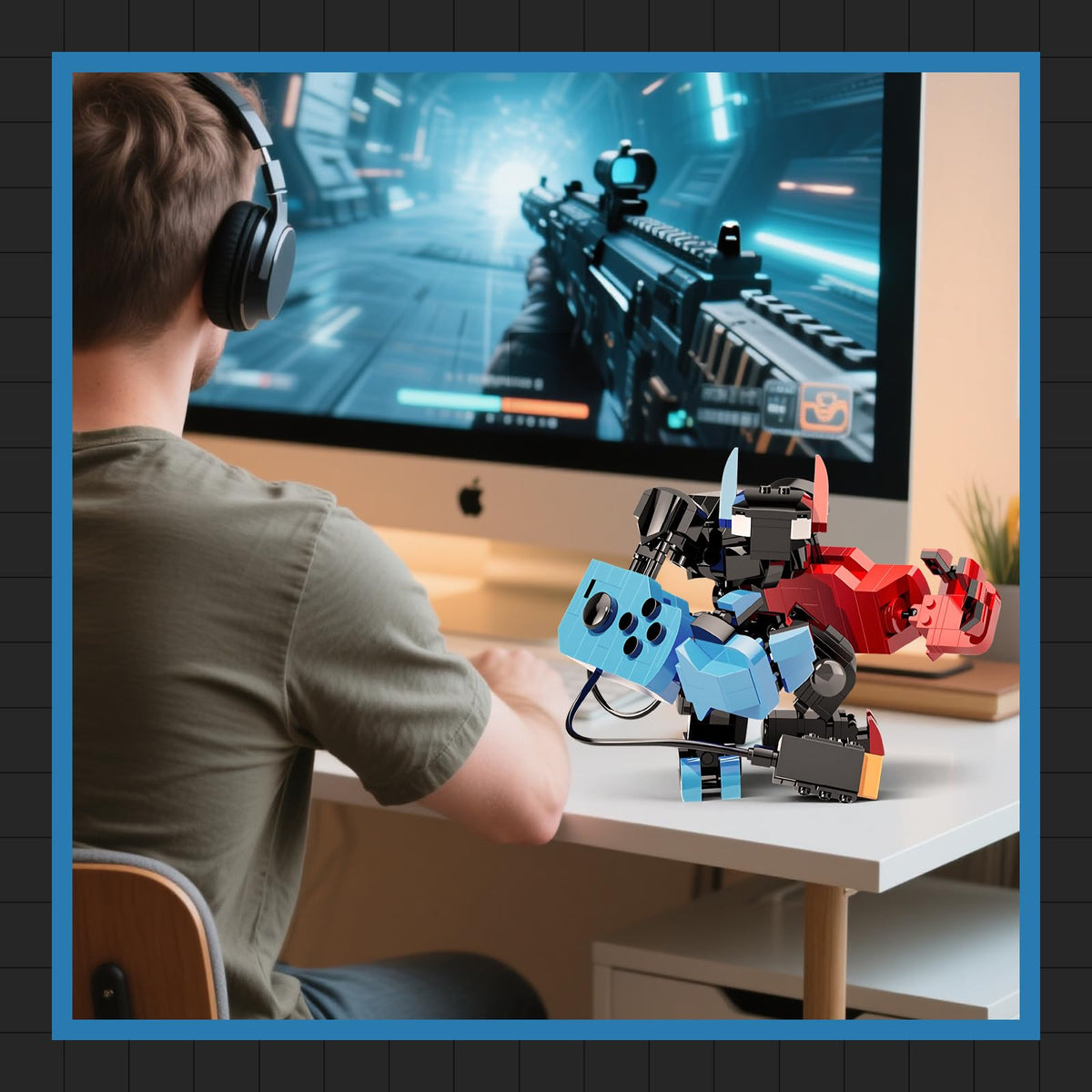 HIGH GODO Mech display model on desk or shelf for gamer decor
