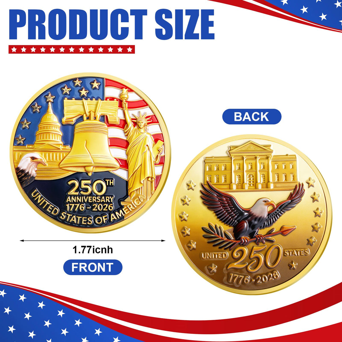 Highergo 250th Anniversary Coin reverse features bald eagle with olive branches, ideal for themed displays