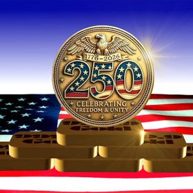 Highergo 250th Anniversary coin with dual-sided engravings and 1.77-inch size