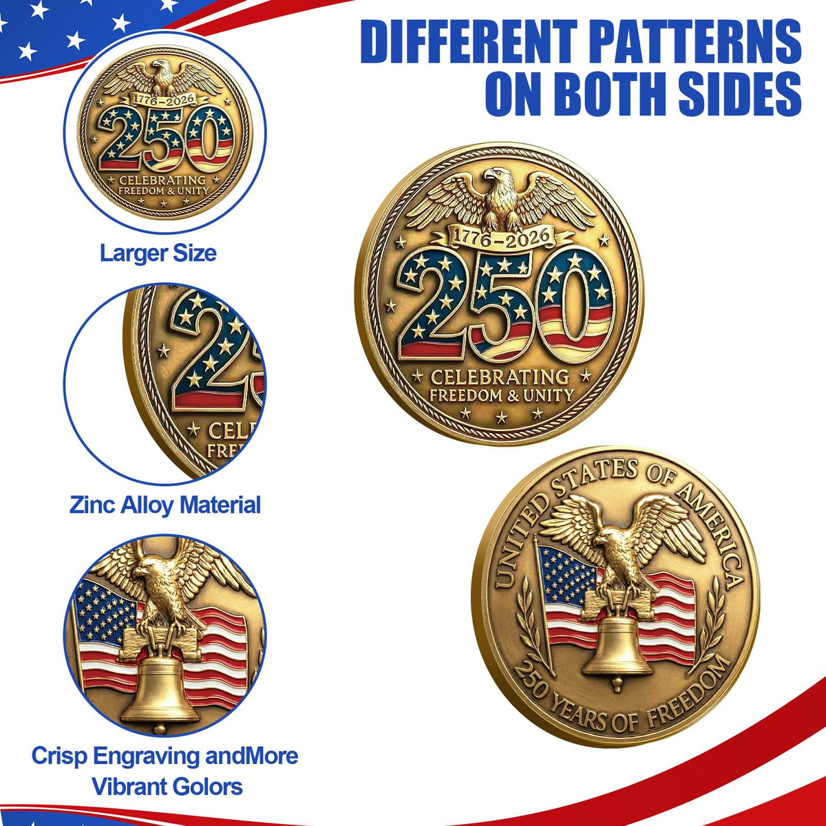 Highergo 250th Anniversary coin featuring Stars and Stripes for displays