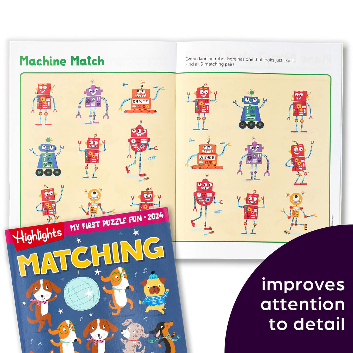 Spot-the-differences page from Highlights My First Puzzle Fun engages young learners during travel.