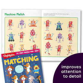 Spot-the-differences page from Highlights My First Puzzle Fun engages young learners during travel.