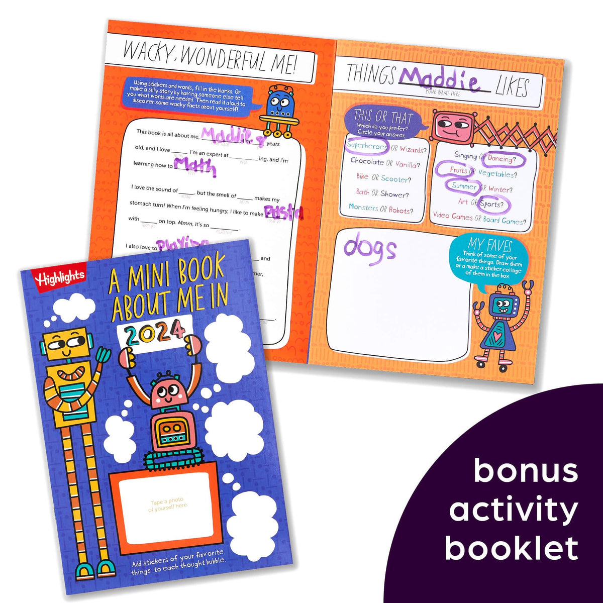 Sticker pages from Highlights My First Puzzle Fun offer creative stickers for journaling.