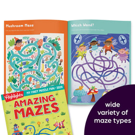 Highlights for Children puzzle maze scene showcases beginner-friendly mazes that boost hand-eye coordination.