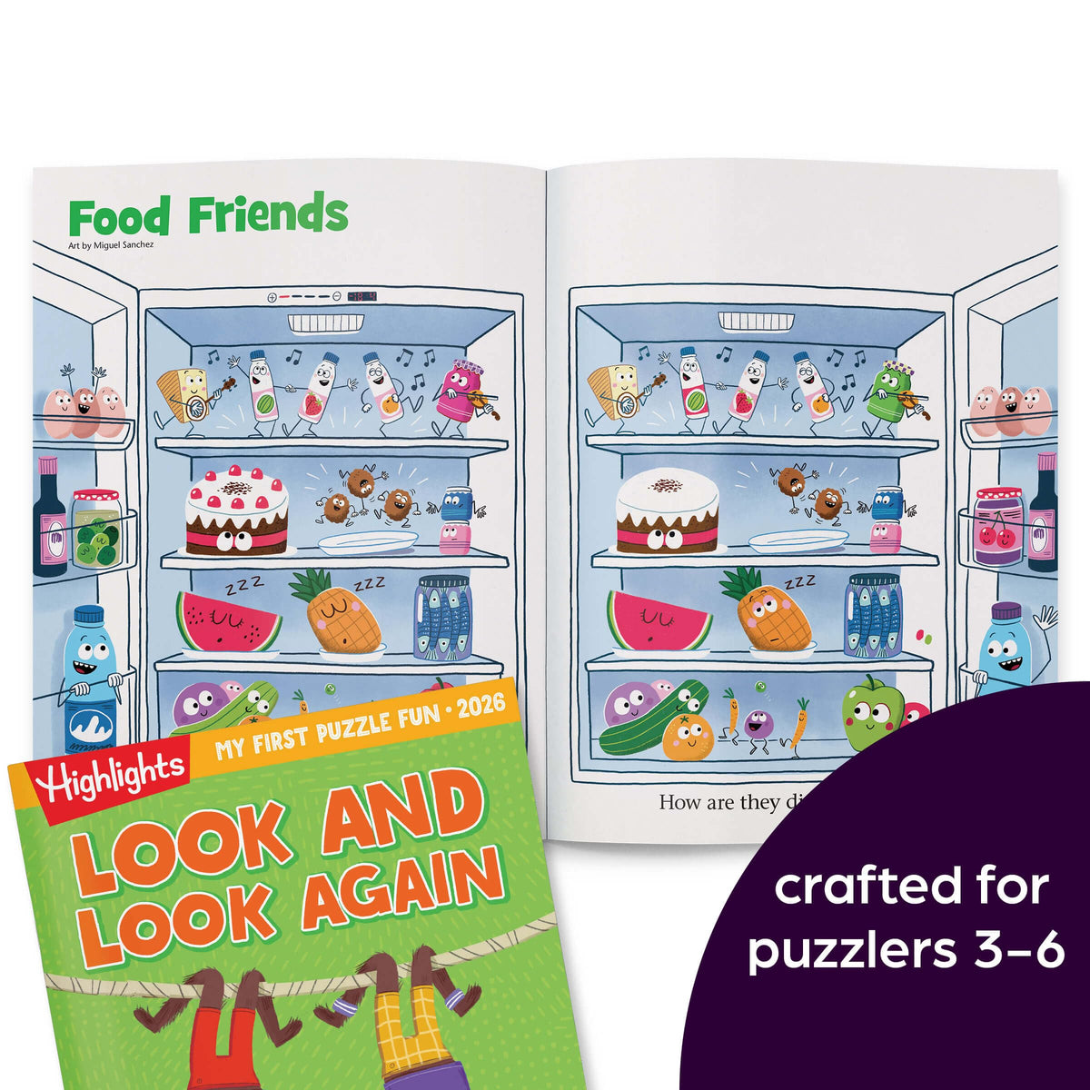 Highlights for Children spot-the-differences look and look again page emphasizes focus and observation.