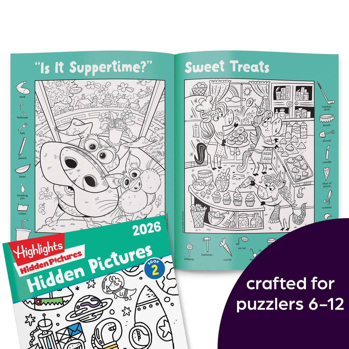 Highlights Hidden Pictures 2026 coloring page after discovery adds color