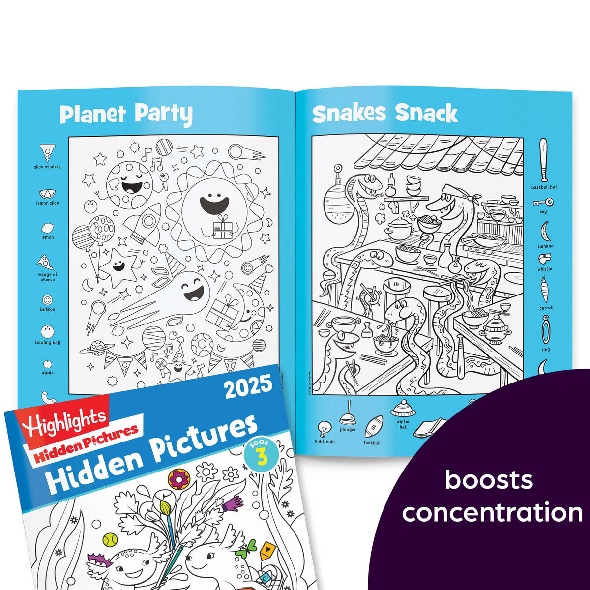 Highlights Hidden Pictures coloring pages provide dual-use creativity after finding hidden items.