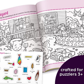 Highlights Hidden Pictures family-themed scenes encourage independent problem solving and persistence.