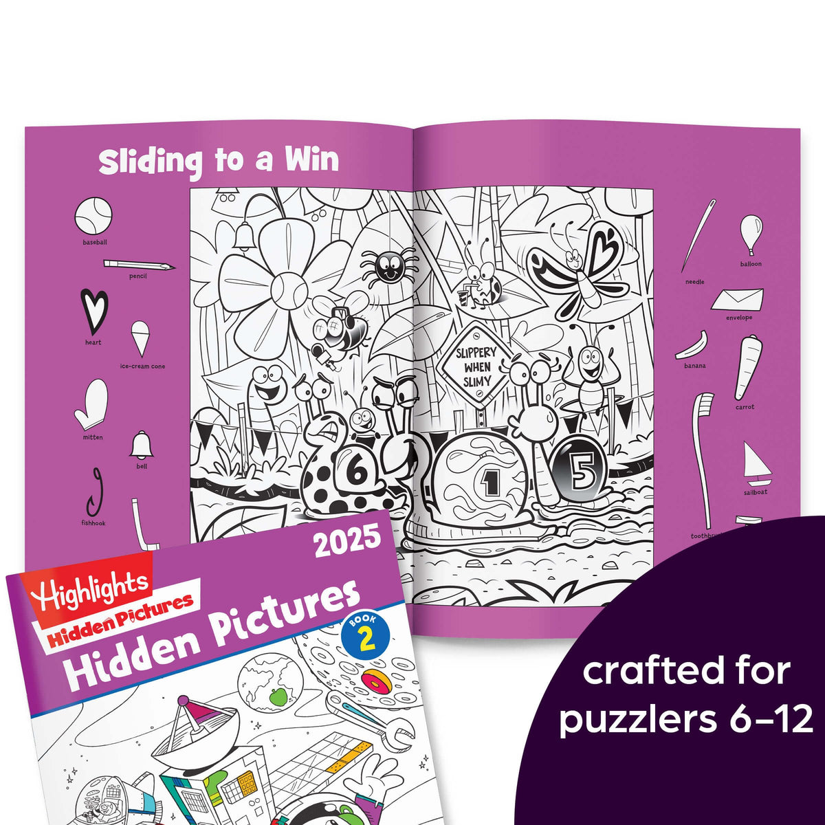 Highlights Hidden Pictures puzzle page illustration offers engaging scenes to search and discover.