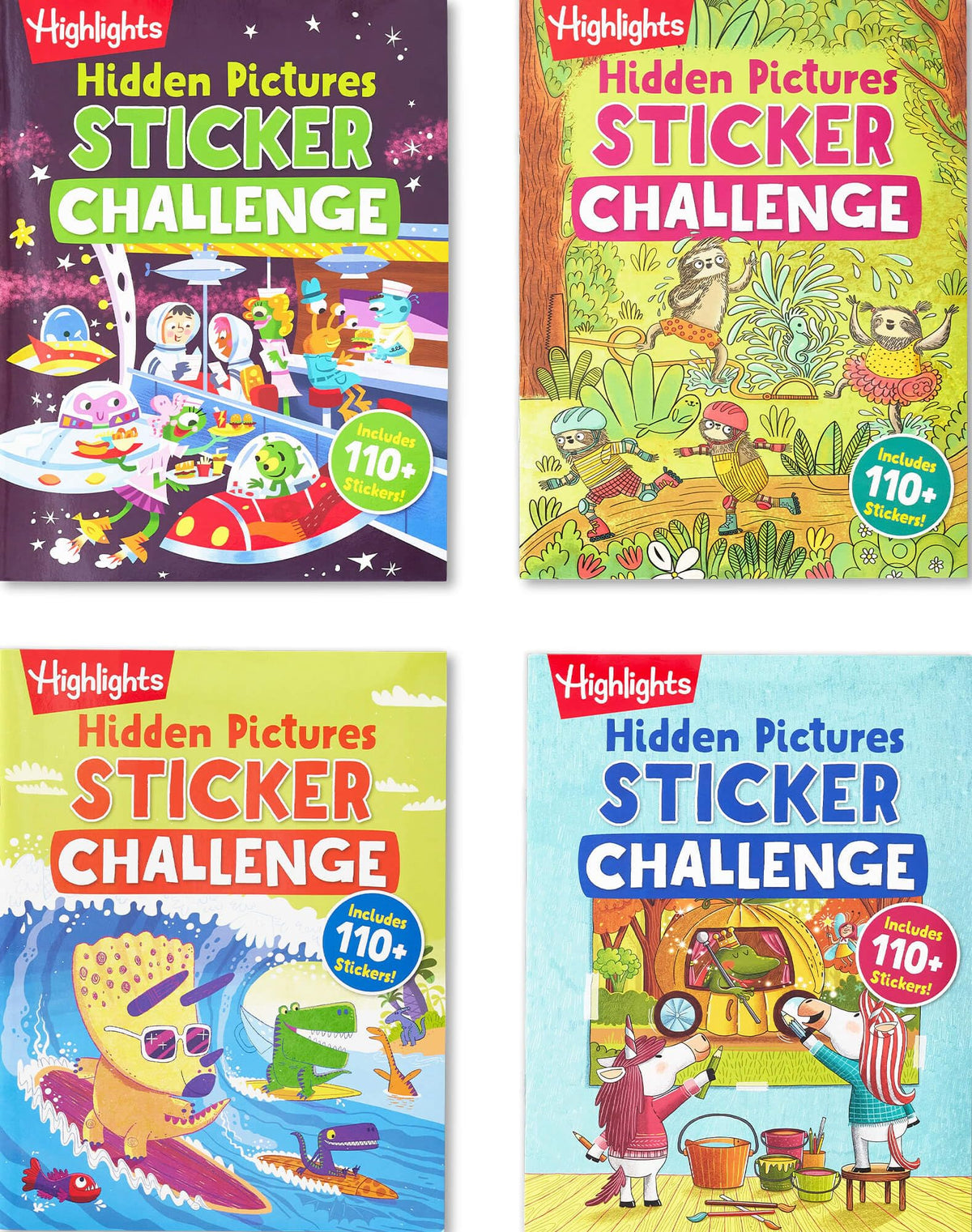 Highlights for Children Hidden Pictures Sticker Challenge 4-pack cover for independent seek-and-find play.