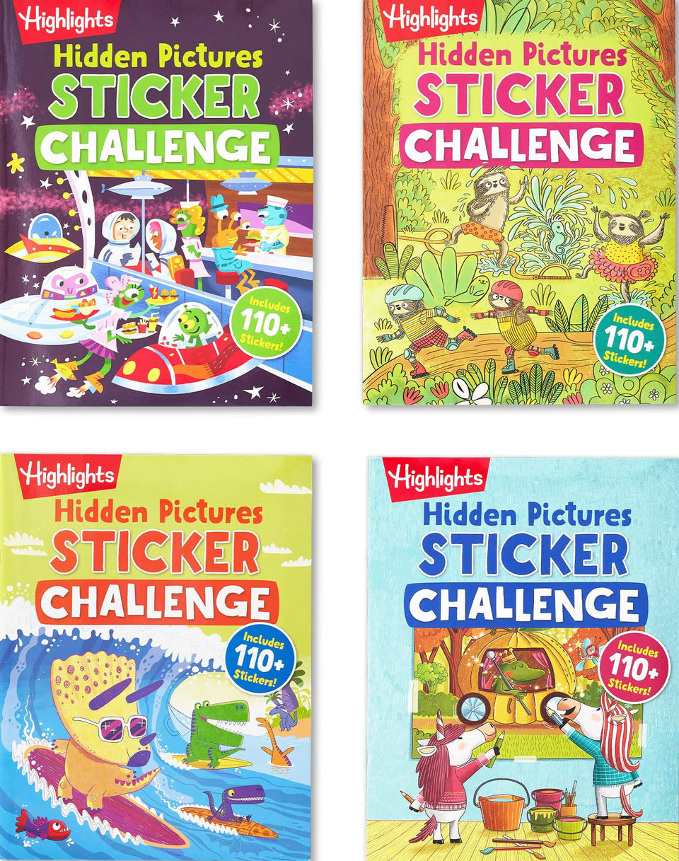 Highlights for Children Hidden Pictures Sticker Challenge 4-pack cover for independent seek-and-find play.