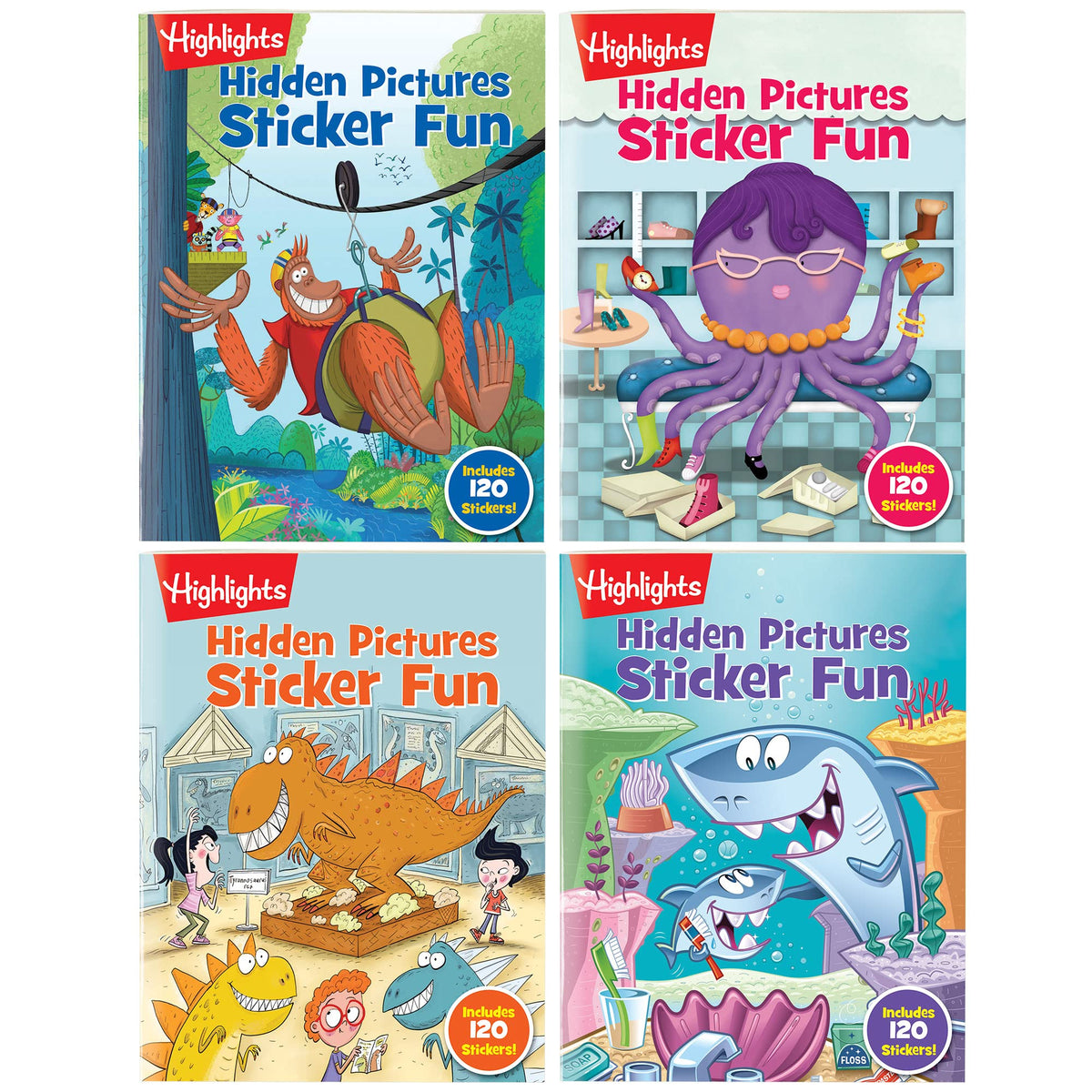 Highlights Hidden Pictures Sticker Fun four-pack cover for screen-free imaginative play.