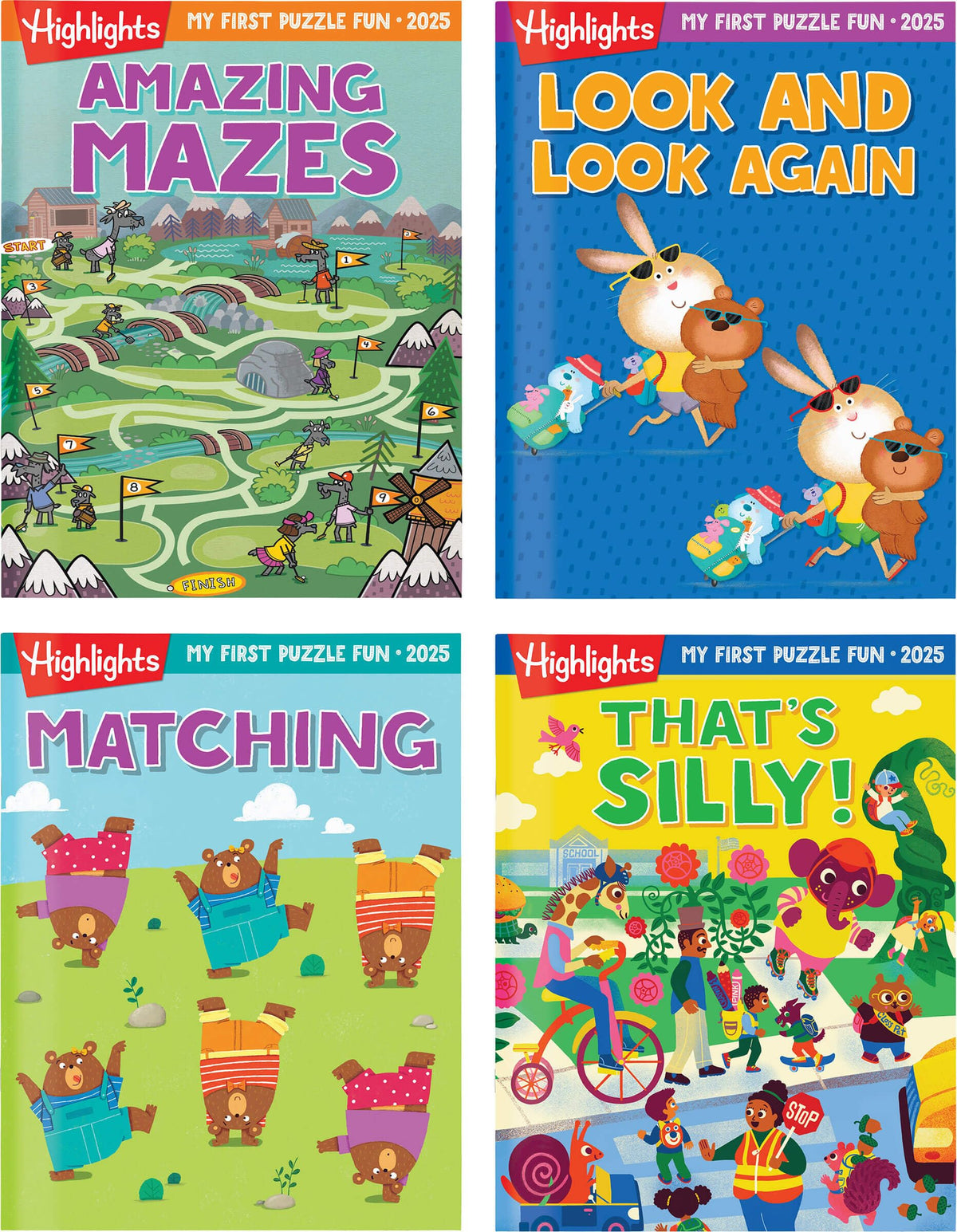 Highlights My First Puzzle Fun 4-book set cover with bright, inviting puzzles for kids