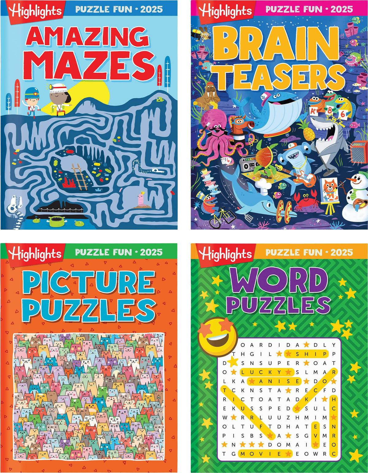 Highlights Puzzle Fun 2025 cover showcases colorful screen-free play invitation