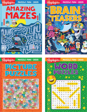 Highlights Puzzle Fun 2025 cover showcases colorful screen-free play invitation