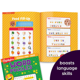 Highlights Puzzle Fun 2025 hidden-pictures-scene invites kids to spot details without screens