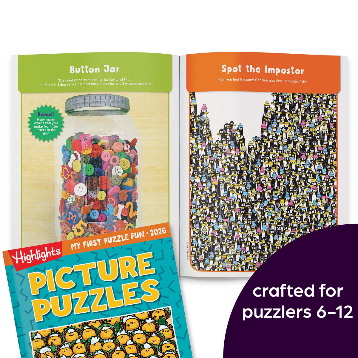 Highlights Puzzle Fun Word Puzzles page with crosswords and scrambles for vocabulary.