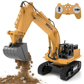 Highmall RC excavator toy front view with lights for immersive play