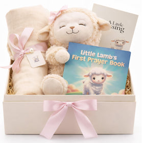 Highmark Collective 10-inch lamb plush with pink bow, soft and comforting keepsake