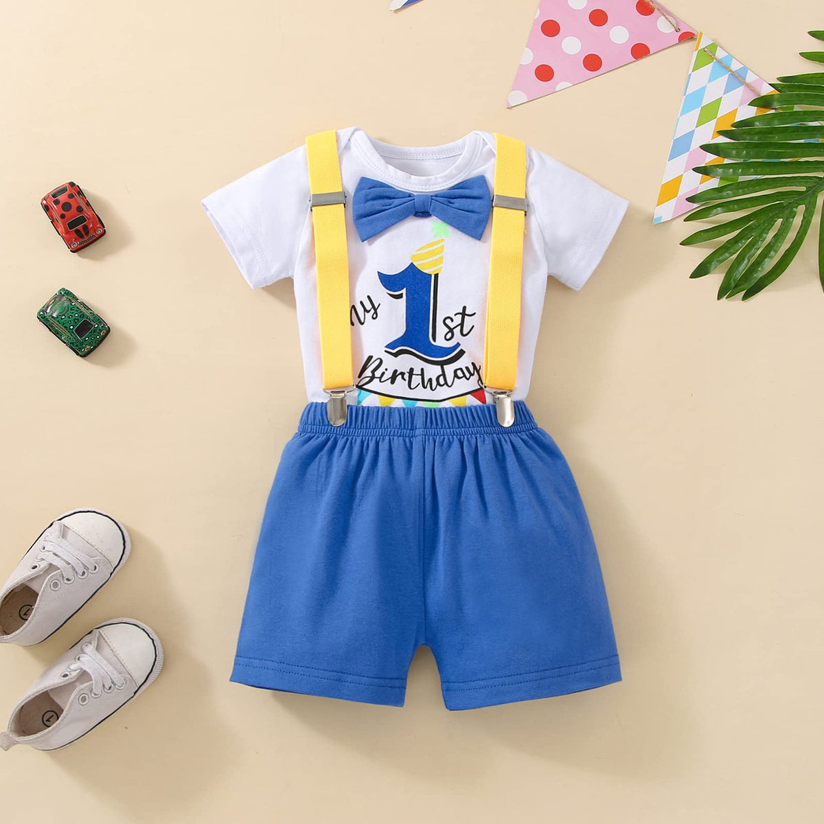Highnesson-ww cake smash outfit romper with suspenders for fun photos and easy changes.