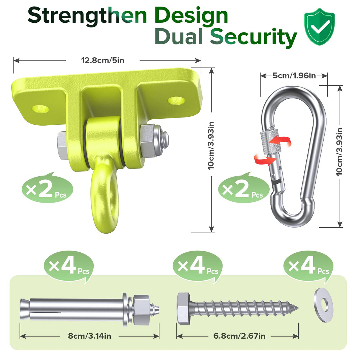 Highpro heavy-duty swingset hangers with locking hooks for secure, quiet operation