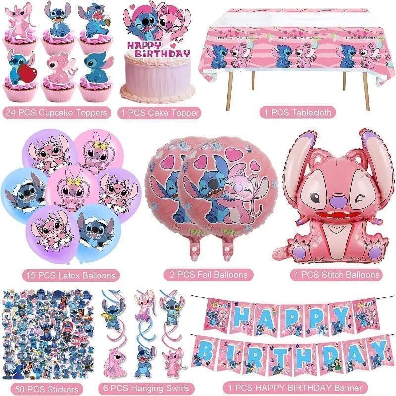 Higyther Stitch pink tablecloth creates a cohesive party table setting