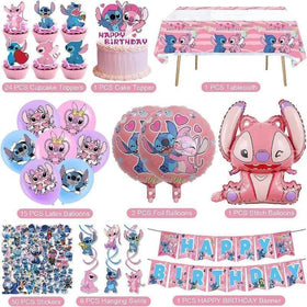 Higyther Stitch pink tablecloth creates a cohesive party table setting