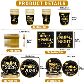 HigzYovn 9-inch plates showcase a chic black and gold theme at meals.