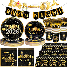 HigzYovn prom night banner elevates black and gold decor for a stylish graduation party.