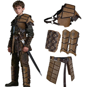 HiiFeuer kids' medieval armor set in Brown A overview for immersive role play