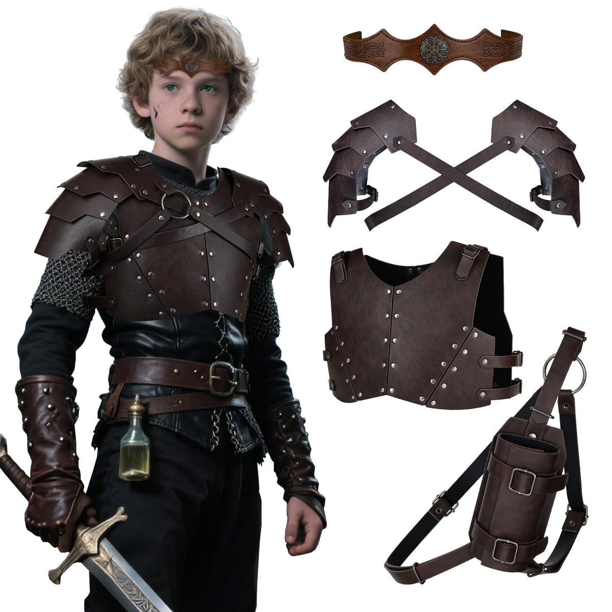 HiiFeuer kids medieval armor with double shoulders for immersive play